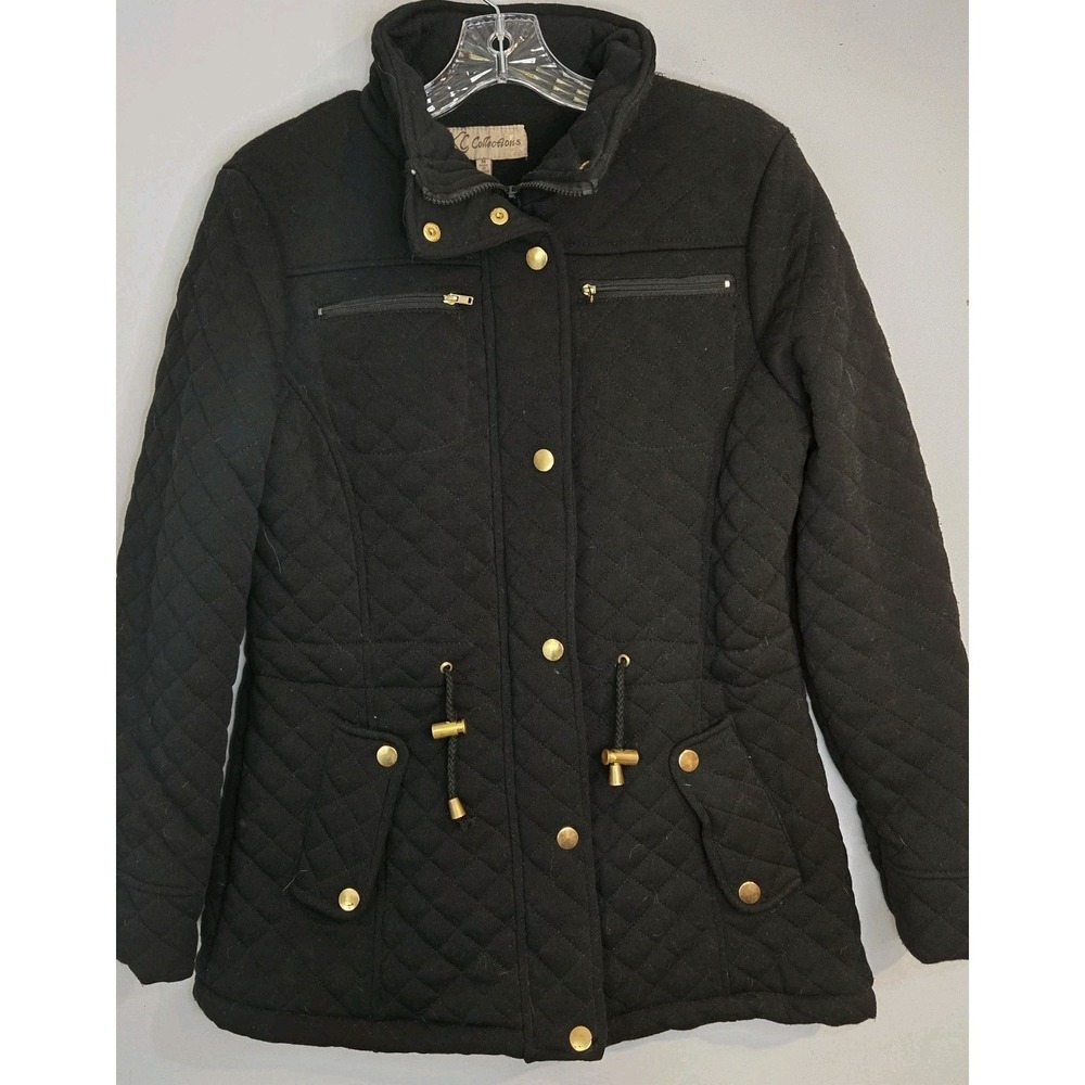 KC Collections Women's Medium Heavy Black Quilted Winter Anorak Business Sleek